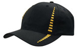 A black cap featuring a small check pattern with yellow detailing and a logo.