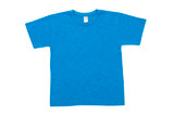 A blue bamboo cotton T-shirt with short sleeves and a round neckline, featuring a small logo.