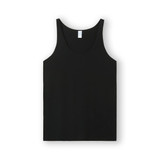 A black men's singlet featuring a simple design and a logo on the label. Suitable for casual wear.