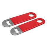 A drink bottle opener set featuring two small red openers with a metal bottle cap removal end.
