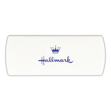 A white bandage dispenser with a blue logo featuring a crown and the word "Hallmark".