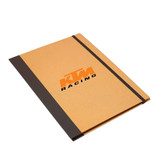 An orange and brown A4 padfolio featuring a logo, designed for office and business use.