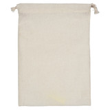 A cream-coloured nylon mesh produce bag with a drawstring closure and no visible branding.