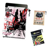 A microfibre iPad pouch with a vibrant design, featuring abstract graphics in various colours, and drawstring closure. A microfibre iPad pouch with a vibrant design, featuring abstract graphics in various colours, and drawstring closure.