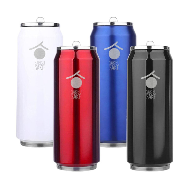 A drink bottle collection featuring white, red, blue, and black metallic designs, each with a logo.