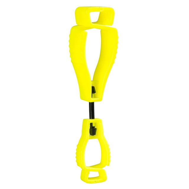 A metal-free glove clip in bright yellow, designed to securely hold gloves together.