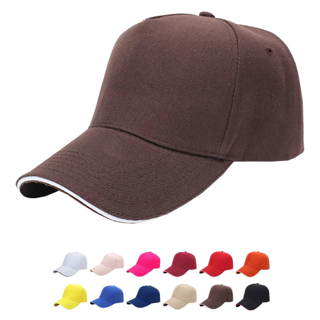 A brown heavy cotton sandwich cap with a curved brim, featuring various colour options displayed below.