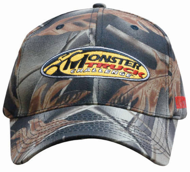 Leaf print camouflage cotton twill cap featuring a logo, primarily in shades of green and brown. Leaf print camouflage cotton twill cap featuring a logo, primarily in shades of green and brown.
