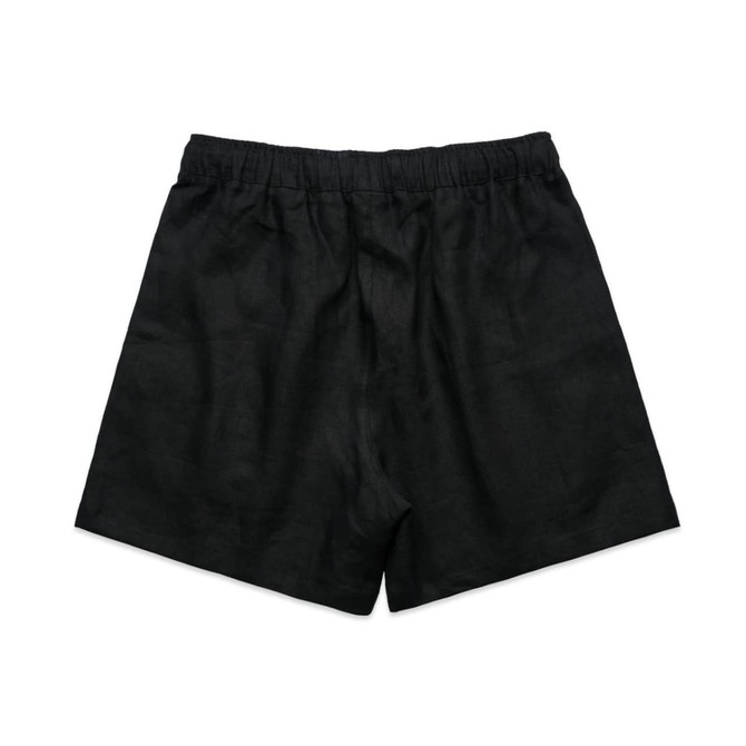 Black linen shorts with an elastic waistband and a simple design, featuring no additional detailing.