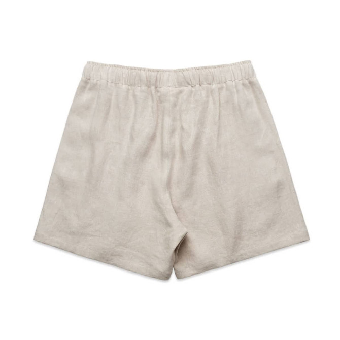 Linen shorts in a light beige colour with an elastic waistband, featuring a simple and relaxed design.