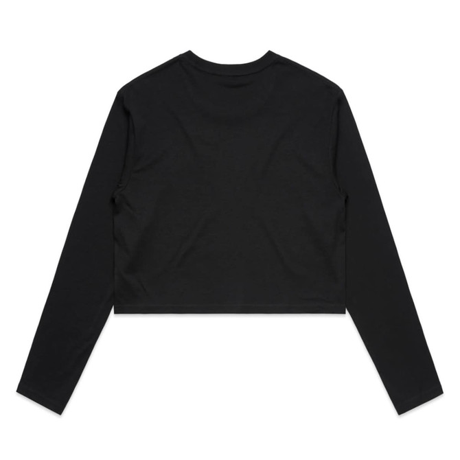 A black long-sleeve cropped T-shirt with a simple design and no visible branding on the back.