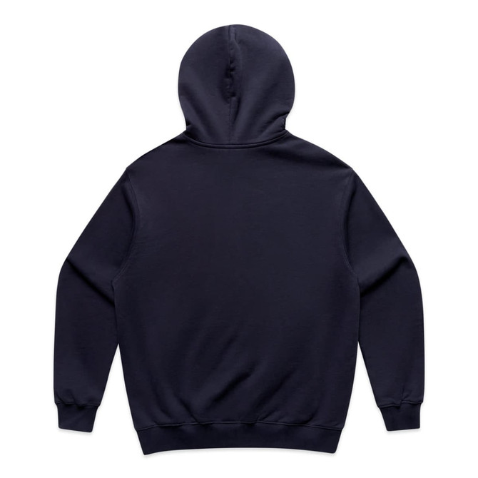 A navy hoodie with a large hood and long sleeves, featuring a plain back and elasticised cuffs.