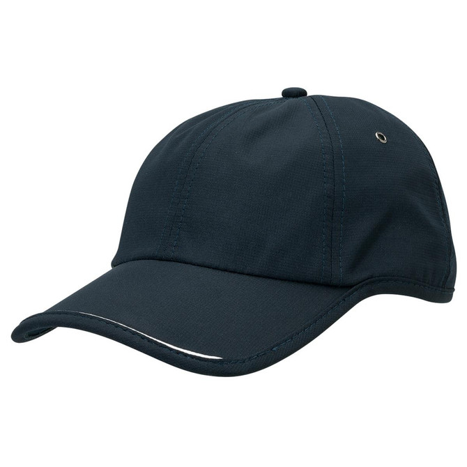 A dark blue cap with a curved brim and a subtle logo. The fabric appears lightweight and breathable. A dark blue cap with a curved brim and a subtle logo. The fabric appears lightweight and breathable.