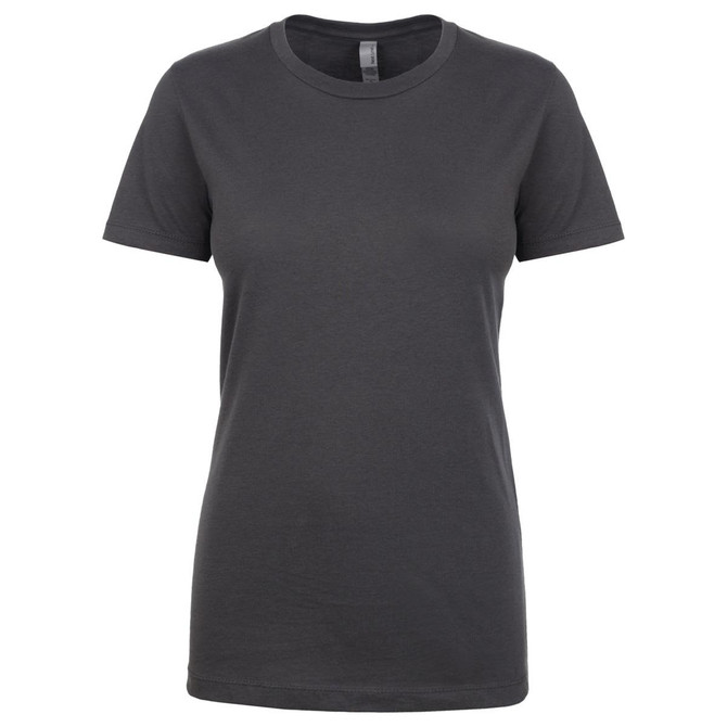 A women's boyfriend tee in a dark grey colour, featuring a round neckline and short sleeves. It has a logo on the label.