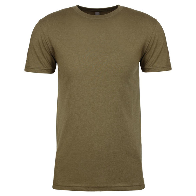 A short-sleeved crew neck t-shirt in olive green, featuring a subtle logo on the chest.