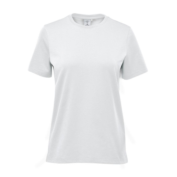 A light green women's t-shirt with short sleeves. The shirt has a simple design and includes a logo.