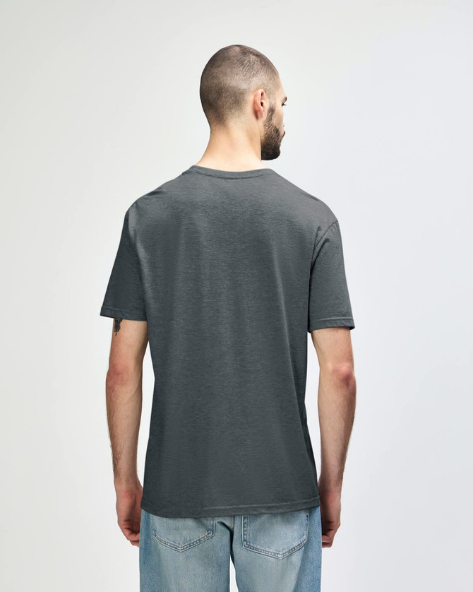A dark grey Gildan Softstyle adult T-shirt is displayed from the back, featuring a simple design.