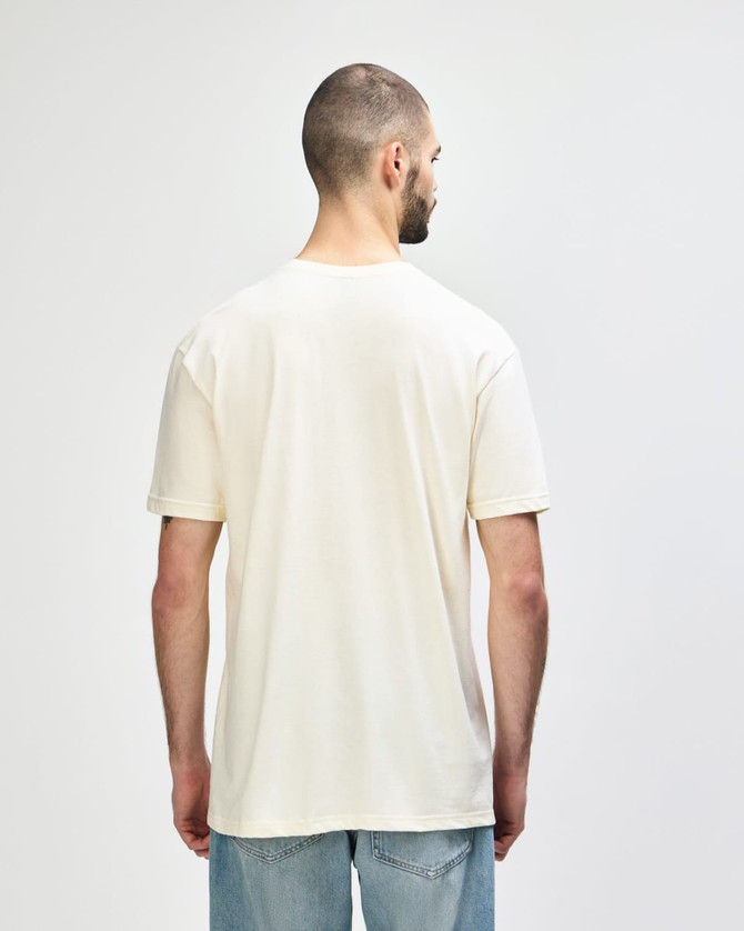 A white Gildan Softstyle adult T-shirt viewed from the back, featuring a simple design and fitted style.