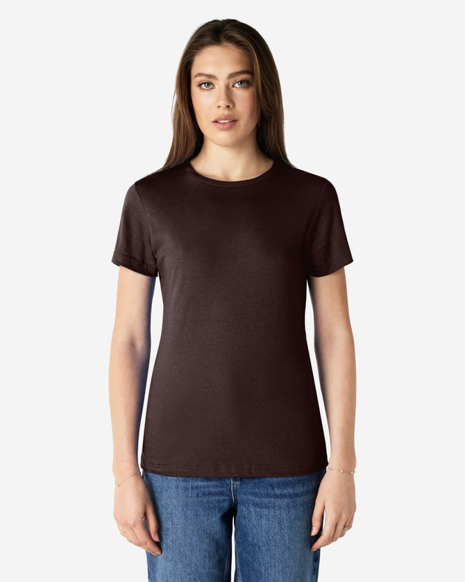 A brown ladies' T-shirt from Gildan Softstyle, featuring a classic crew neckline and short sleeves.