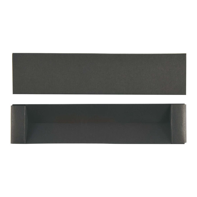 A black packaging box for a pen, featuring a separate top and bottom section. The design is simple and minimalistic.