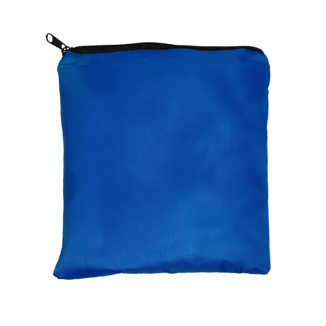 A blue drawstring backpack with a zippered top, showcasing a simple and clean design.