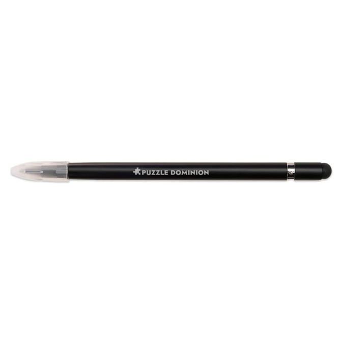 A black inkless pen with a clear cap and a branding logo along the barrel.