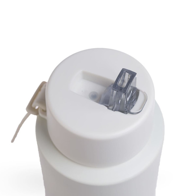 A drink bottle with a sleek design featuring a clear flip-top spout and a secure closure, made from durable steel.