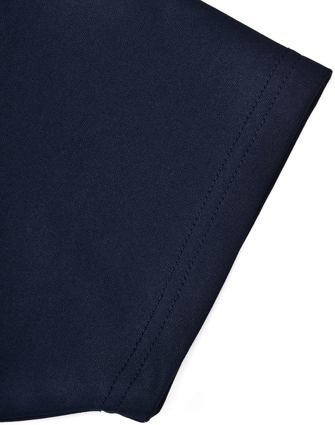 A navy polo shirt featuring a contrast sleeve detail and a logo on the chest area.