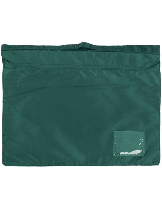 A green satchel with a simple design and a logo in the corner.