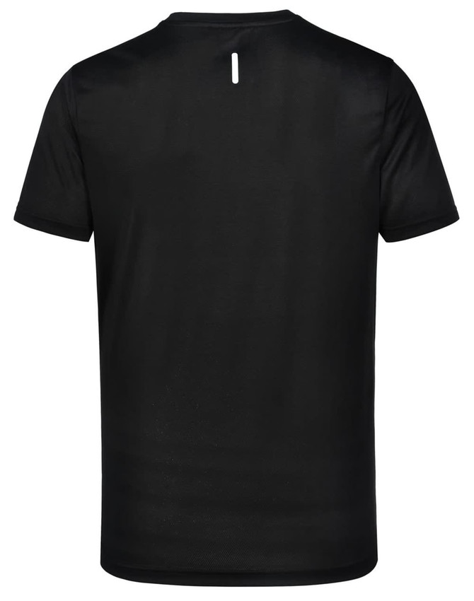 A black men's ultra-lightweight performance short-sleeve tee, featuring a back design with a small cutout.