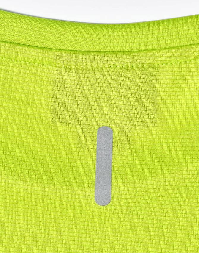 A lime green ultra lightweight performance short sleeve tee featuring a logo on the back. The fabric has a textured pattern.