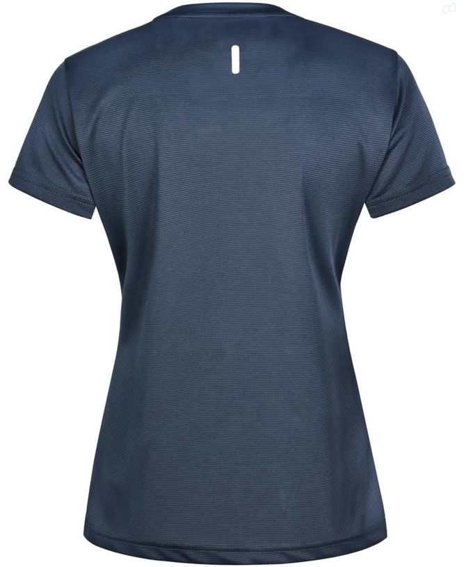 A dark navy ladies' ultra lightweight performance short-sleeve tee with a back detail and a logo.