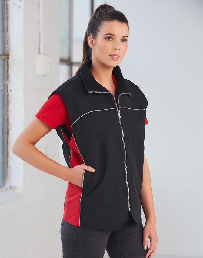A black and red 3-in-1 jacket featuring a zip-front design and a logo, designed for men.