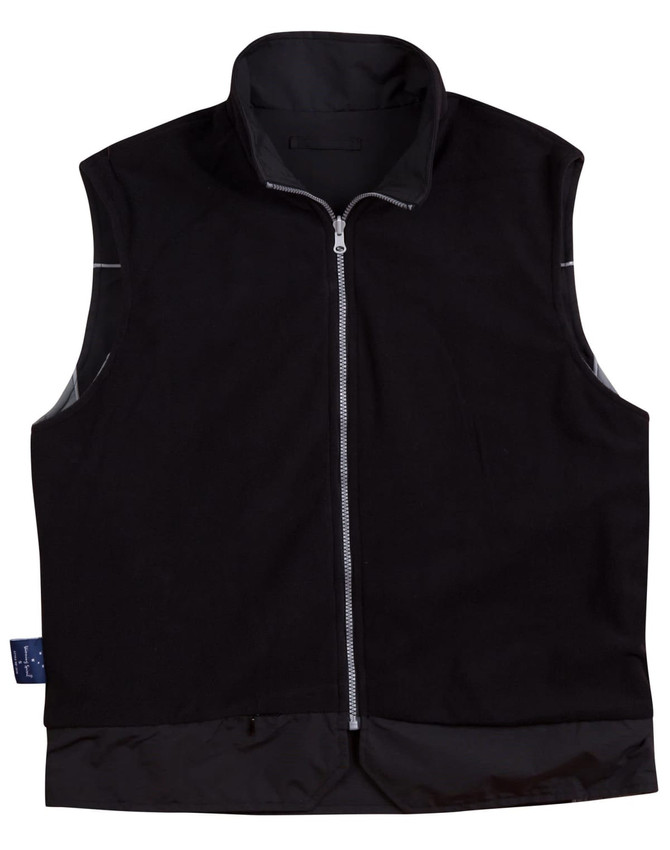 A black men's 3-in-1 jacket featuring a zip-up front and a sleek design. It includes a logo on the sleeve.