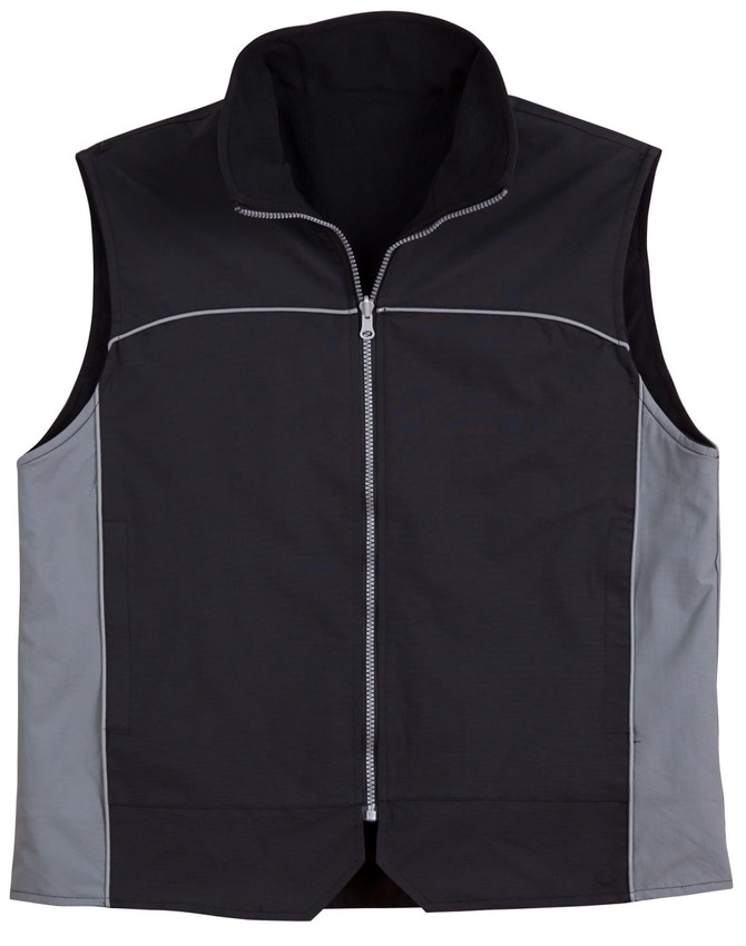A black and grey men's 3-in-1 jacket with a zip front and a collar. It features a logo on the chest.