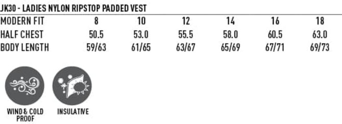 A padded vest made from nylon rip-stop, featuring a modern fit in various sizes. It is designed to be windproof and insulative.