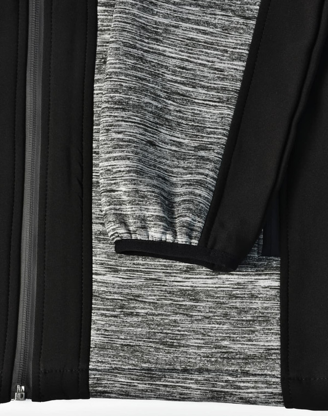 A black and grey AIWX Workwear Jacket featuring a zip closure and a textured fabric design.