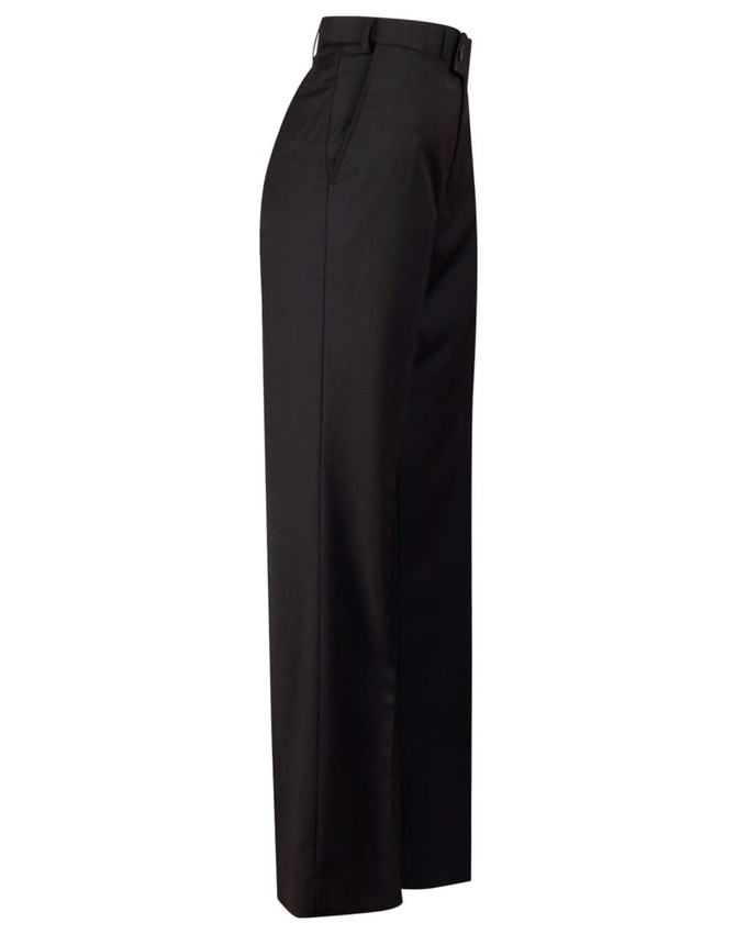 Men's wool blend stretch flexi waist pants in black, featuring a straight leg design and belt loops.