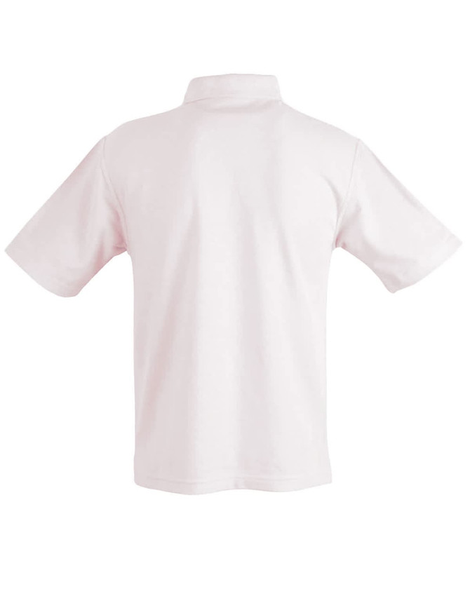 A children's traditional polo shirt in white, featuring short sleeves and a classic collar design.