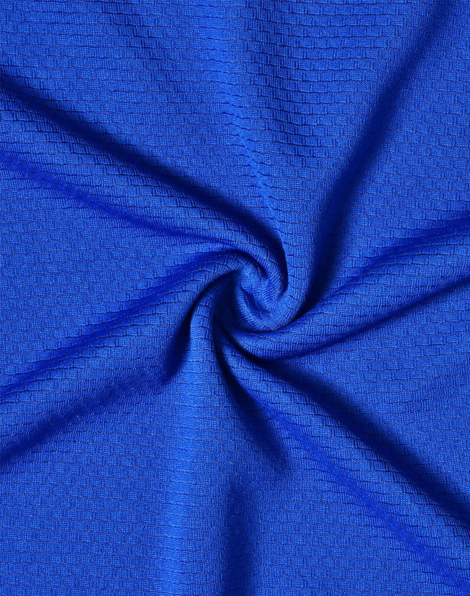 A textured, vibrant blue fabric representing the Men's Bamboo Charcoal Corporate S/S Polo shirt, featuring a logo.