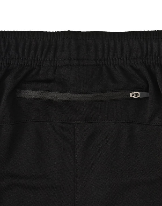 Black adults' bamboo charcoal sports shorts featuring an elastic waistband and a rear zip pocket.