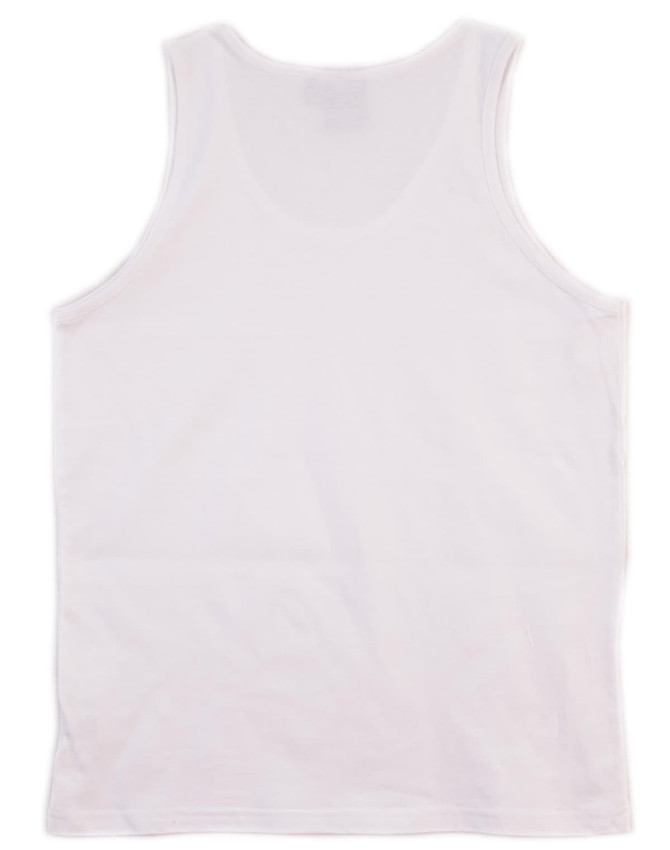 A plain white men's cotton singlet with a crew neck design and no visible branding.