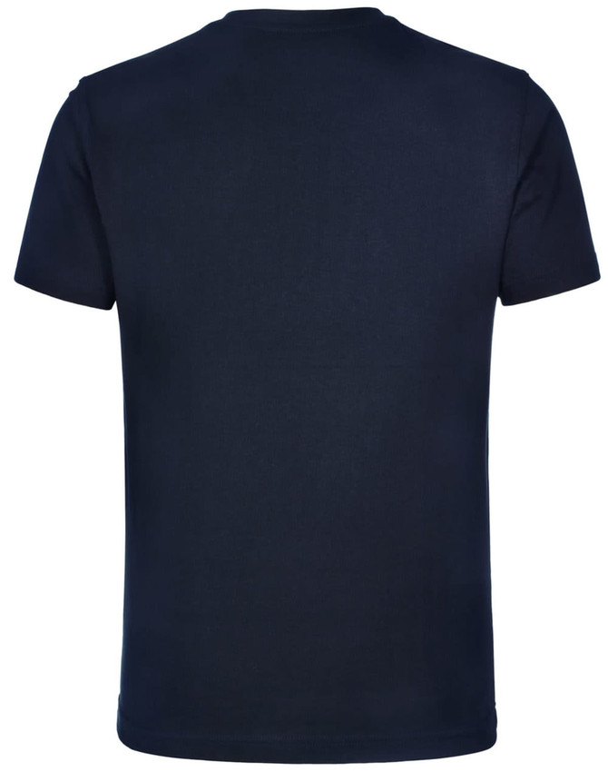 A unisex cotton t-shirt in navy blue, featuring a plain back and no visible branding.