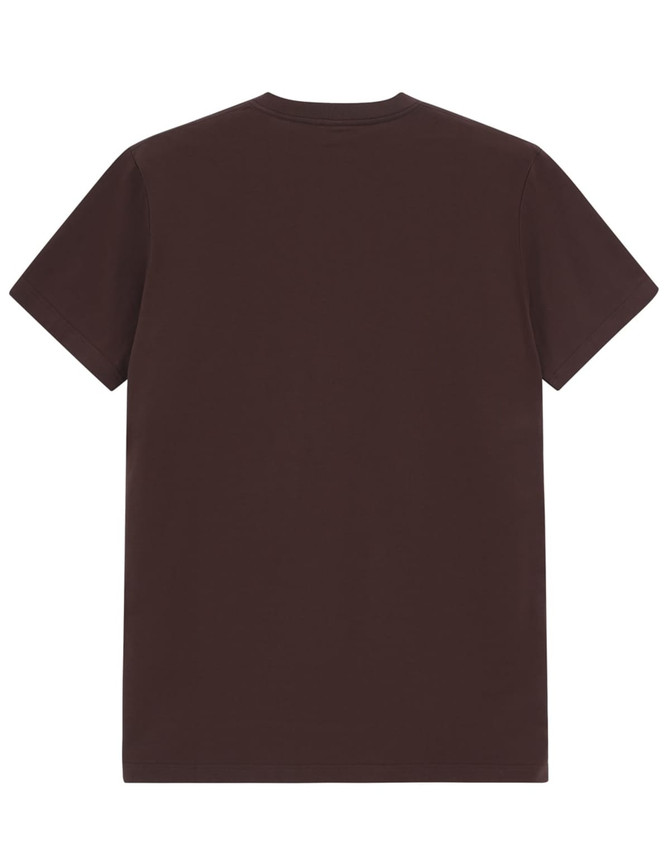 A brown men's premium cotton t-shirt displayed from the back, featuring short sleeves.