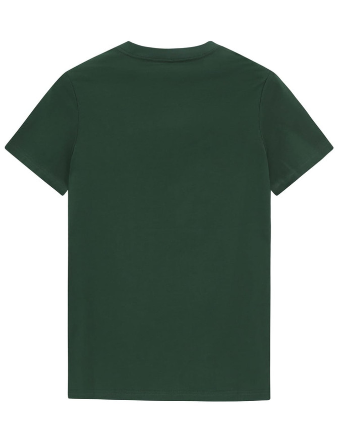 A dark green ladies' premium cotton tee with a simple crew neckline and short sleeves, featuring a logo on the back.