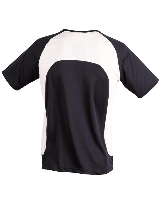 A black and white men's premier tee shirt featuring a sporty design and a logo.