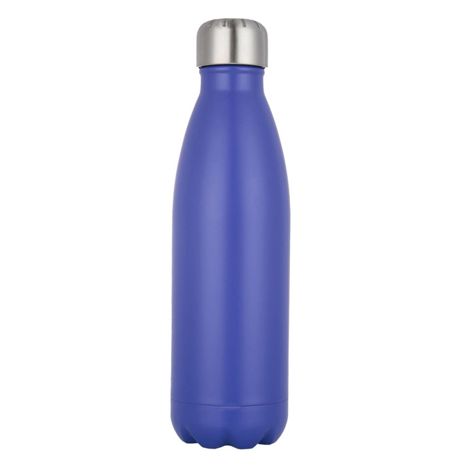 A drink bottle in a vibrant blue shade with a sleek, insulated metal design and a silver-coloured lid.