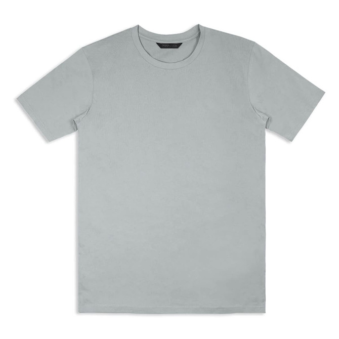 A light grey unisex T-shirt with a simple design and a logo on the tag.