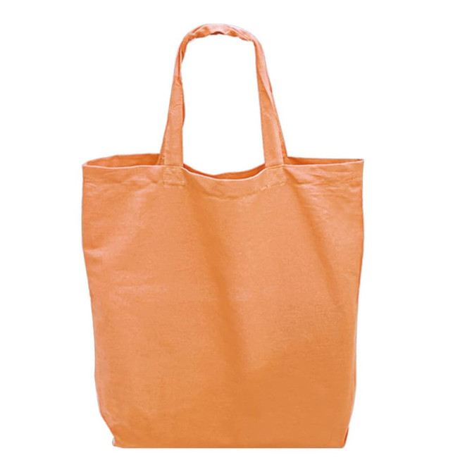 An orange tote bag with two shoulder straps and an open top. It has a simple design and no visible branding.