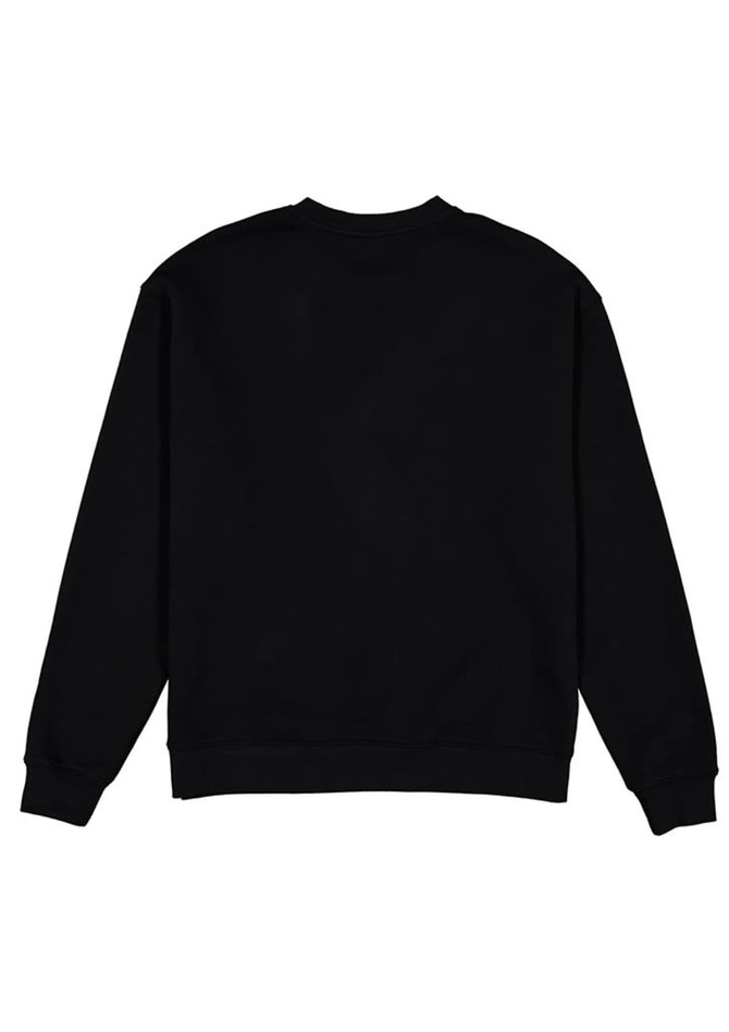 A black men's crew sweatshirt featuring a classic design and a logo on the back.